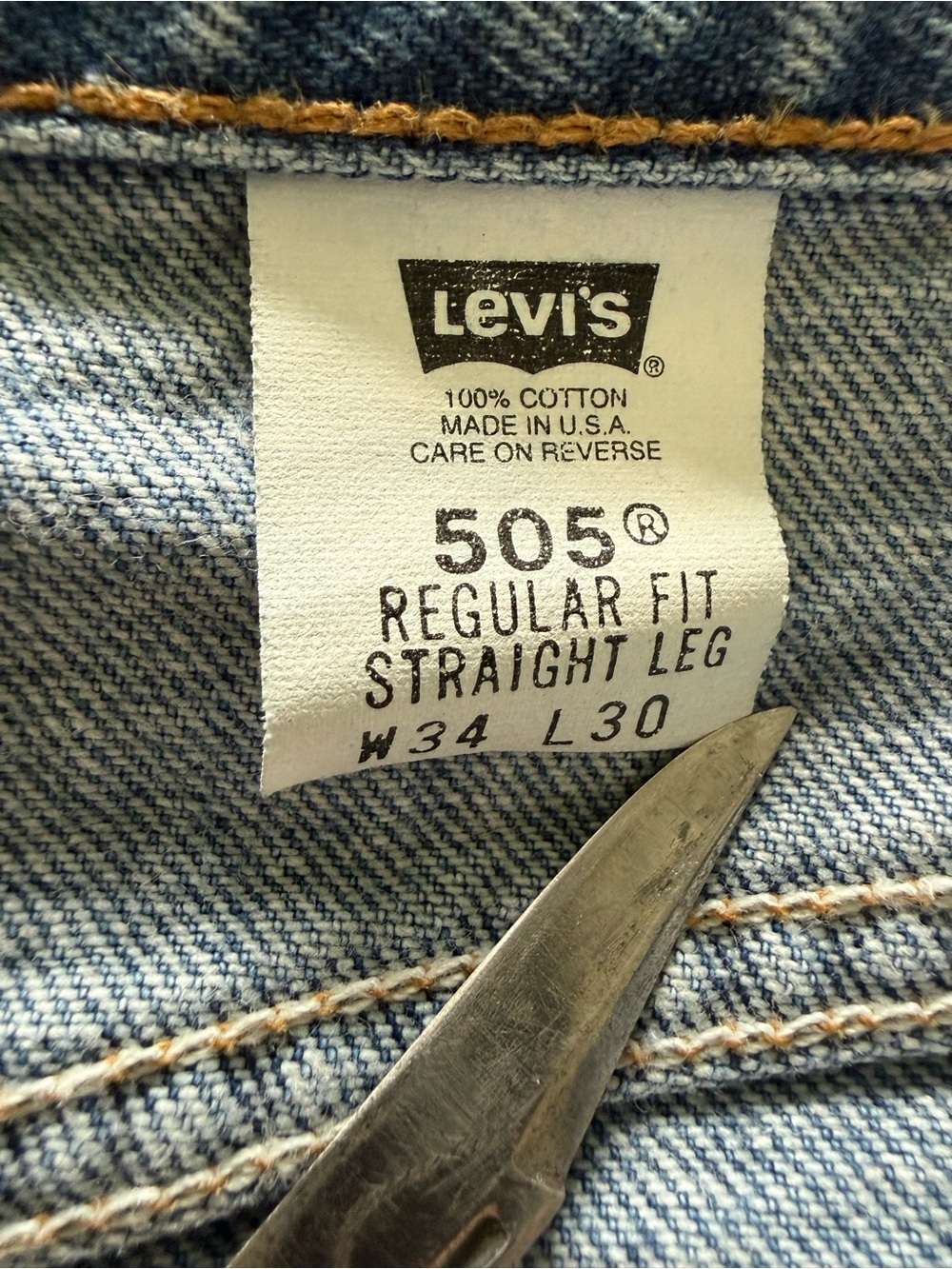 🔥 Vintage Levi’s 505 Jeans USA 34x30 Regular Fit Straight Leg 100% Cotton Denim - Picture 4 of 14